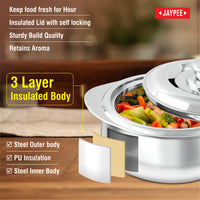 Jaypee Steelux Steel Insulated Casserole - 2000 ml