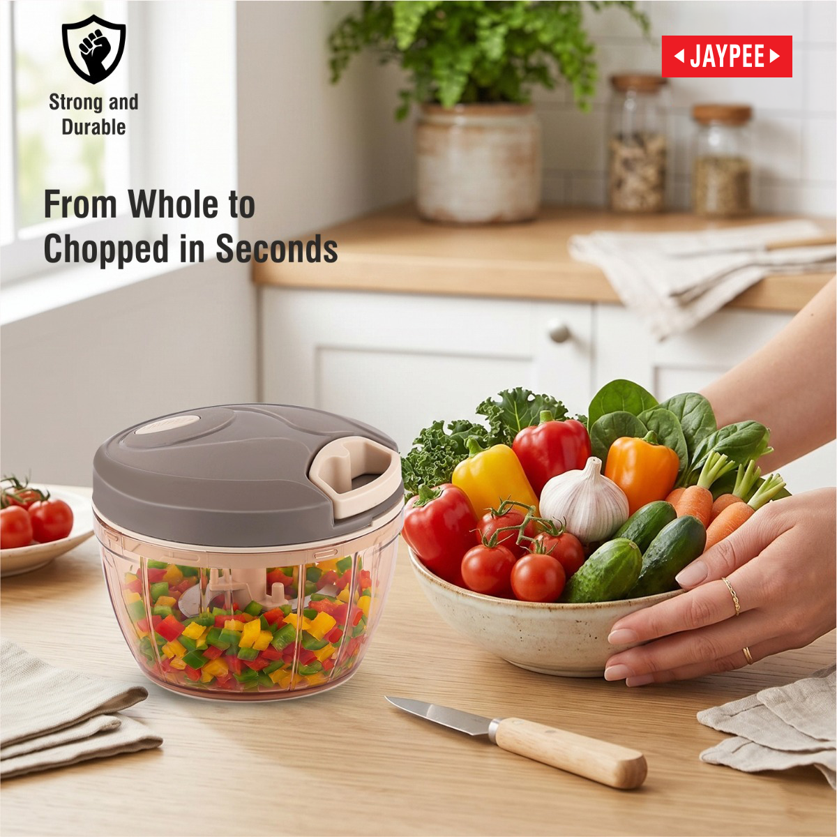 Jaypee Magicord Mini Vegetable Chopper For Kitchen With Stainless Steel Blades, 470ml