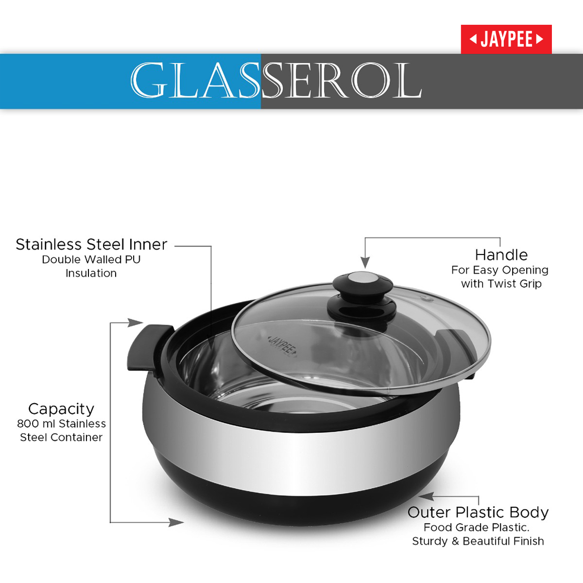 Jaypee Glasserol Insulated Casserole