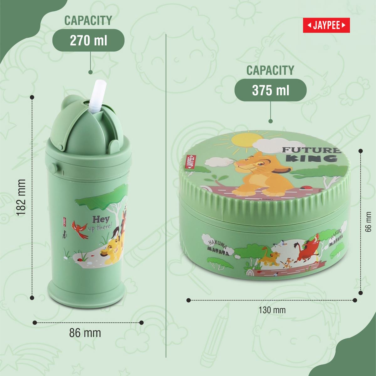Jaypee First Step Combo Insulated Lunch Box 370ml & Sipper Water Bottle 275ml