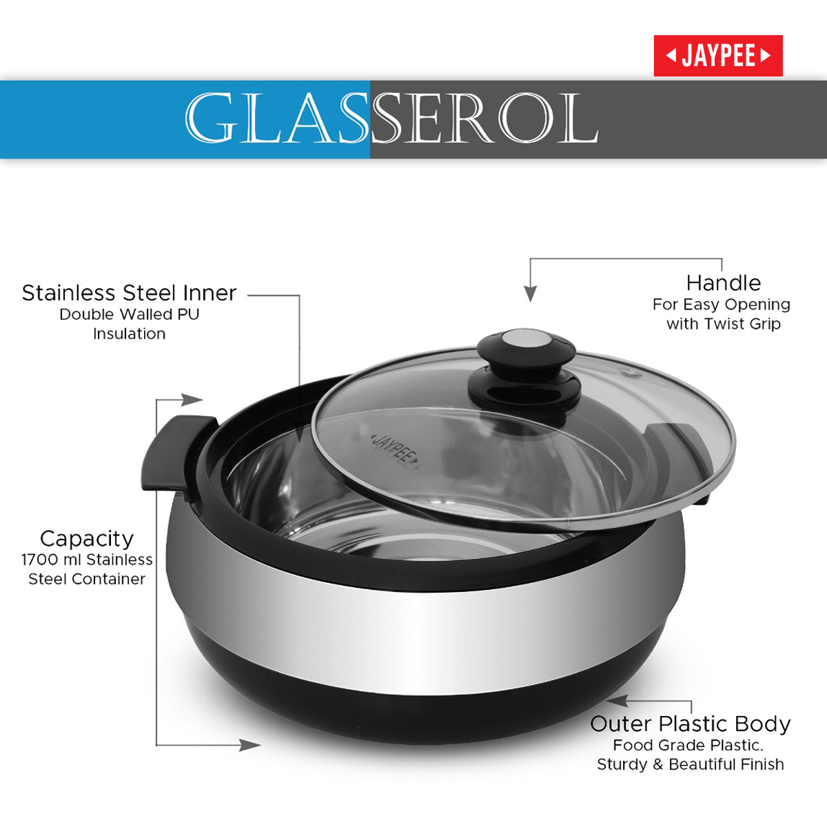 Jaypee Glasserol Insulated Casserole